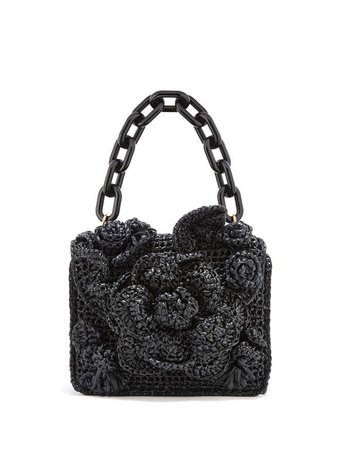 Black Raffia Mini TRO Bag|Top Handle Bags| Oscar de la Renta Black | Oscar de la Renta