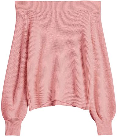 ZAFUL Women's Knit Sweater Lantern Sleeve Casual Batwing Sleeve Off Shoulder Loose Pullover Jumper White at Amazon Women’s Clothing store