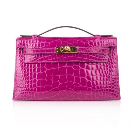 Hermes Kelly Pochette Bag Rose Scheherazade Pink Alligator Clutch Gold Hardware | World's Best