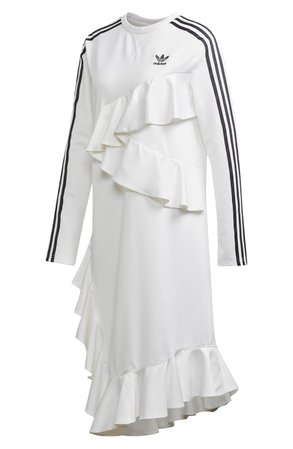 adidas Originals Asymmetrical Ruffles Long Sleeve Dress white