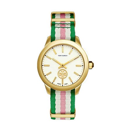Tory Burch The Collins Women's 38 mm Watch, Gold, Green, White & Pink