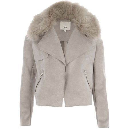 Grey faux fur collar suede trench jacket - Jackets - Coats & Jackets - women