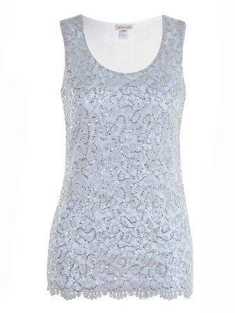 ANNA-KACI Womens Casual Formal Embroidered Lace Sequin Sleeveless Shirt Tank Top at Amazon Women’s Clothing store
