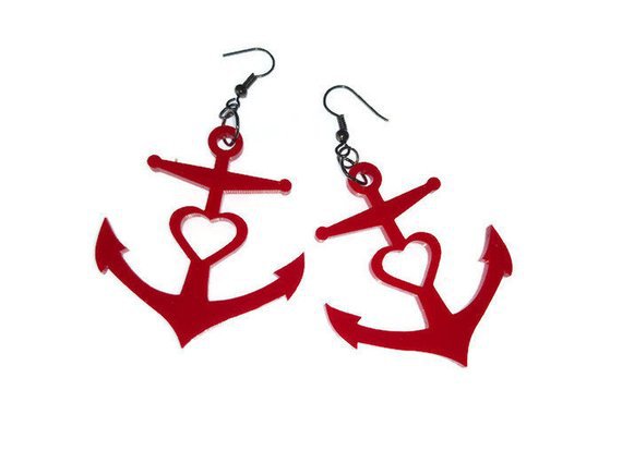 Red Anchor Earrings Large Laser Cut Acrylic Dangle Earrings | Etsy