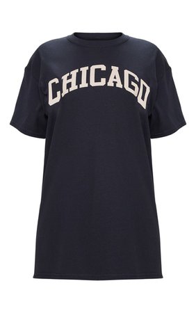 Black Chicago Slogan Oversized T Shirt | Tops | PrettyLittleThing USA