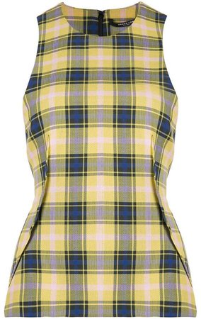 Sleeveless Gauze Plaid Top with Tie Back Detail