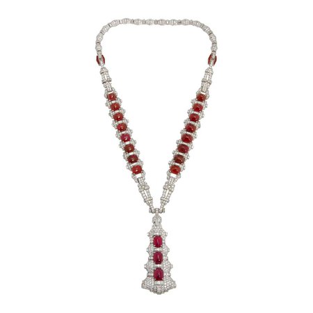 Magnificent Art Deco Ruby Diamond Sautoir Necklace For Sale at 1stDibs