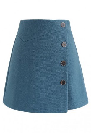 Button Trim Flap Mini Skirt in Smoke - Skirt - BOTTOMS - Retro, Indie and Unique Fashion
