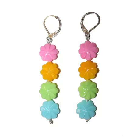 Mod Pastel Flower Power Earrings Vintage Rainbow Beads - Etsy Australia
