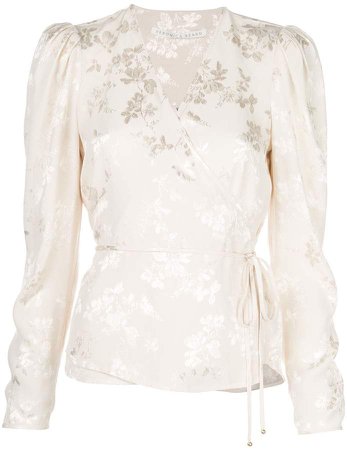 Eden floral-jacquard wrap blouse