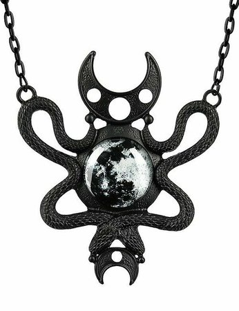 Restyle Crescent Moon Embraced Snakes Gothic Punk Witchy Occult Black Necklace - Fearless Apparel