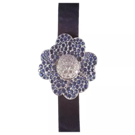 7.06 Carat Blue Sapphire and 3.32 Carat Diamond Van Cleef and Arpels Cosmos Watch For Sale at 1stDibs