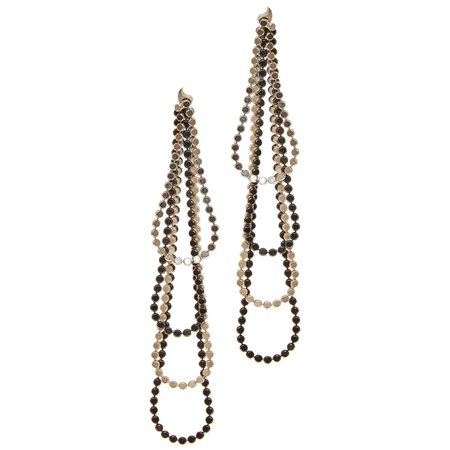 Earrings Long Round Motif Chain Sterling Silver Black Rhodium Greek Earrings For Sale at 1stDibs