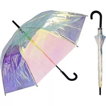 RainStoppers Unisex Adult Multi 46" Auto Open Iridescent Clear Umbrella