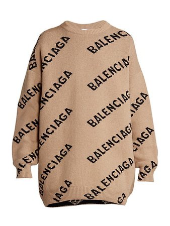 Balenciaga Logo Intarsia Wool-Blend Knit Crewneck Sweater | SaksFifthAvenue