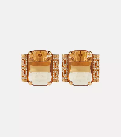 Greca Crystal Embellished Earrings in Gold - Versace | Mytheresa