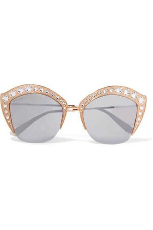 Gucci | Crystal-embellished cat-eye gold-tone mirrored sunglasses | NET-A-PORTER.COM