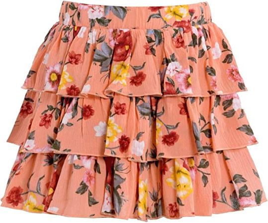 Amazon.com: Truly Me, Big Girls' Designer Floral Print Mini Skirt with Tiered Ruffle Layers and Elastic Waistband, Size 7-16 (Orange Multi Bottom, 14) : Clothing, Shoes & Jewelry