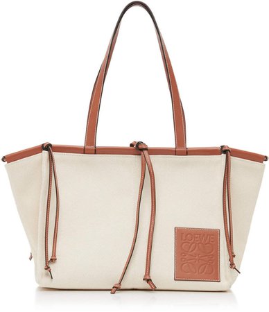 Cushion Leather-Trimmed Canvas Tote