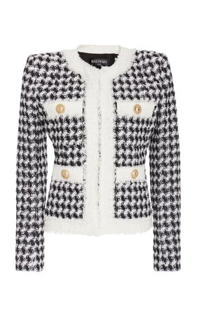 Collarless Houndstooth Tweed Jacket by Balmain | Moda Operandi