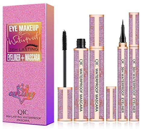 Amazon.com : Eye makeup Mascara Eye liner set 4D Long and thick waterproof Mascara Super black Sponge head Eye liner makeup tools kit : Beauty