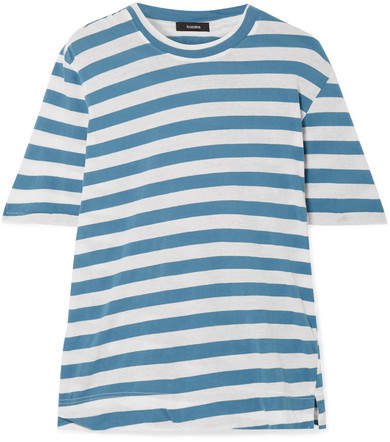 Striped Organic Cotton-jersey T-shirt - Blue