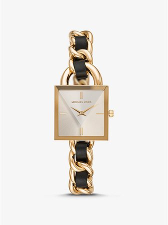 Mk Chain Link Gold-tone And Leather Watch | Michael Kors