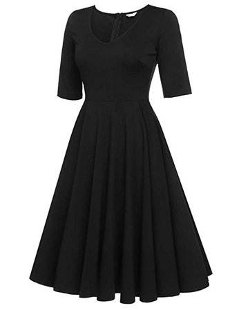ELESOL Women's Half Sleeve Swing Dress Flower Print A Line Tea Dress at Amazon Women’s Clothing store: