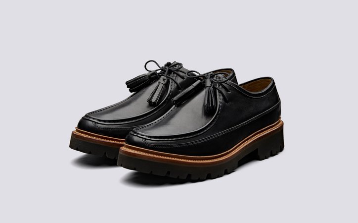 Bennett | Mens Derby Chukka Shoes in Black Calf Leather | Grenson Shoes