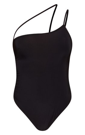 Black Slinky Asymmetric Bodysuit | Tops | PrettyLittleThing USA