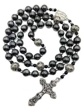 Black Rosary Beads Natural Hematite Catholic Rosary Necklace - Etsy