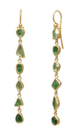 gold and green dangle earrings