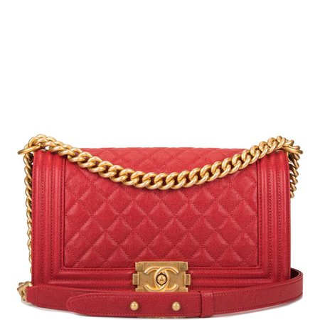 Chanel Red Quilted Caviar Medium Boy Bag Antique Gold Hardware – Madison Avenue Couture