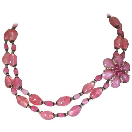 Miriam Haskell Pink Pate de Verre Bead Necklace For Sale at 1stDibs