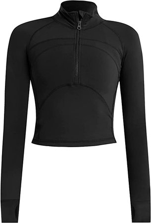 Amazon.com: Women's Yoga Jacket 1/2 Zip Athletic Long Sleeve Running Top with Thumb Holes Black S : Clothing, Shoes & Jewelry