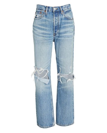 RE/DONE 90s Crop Distressed Straight-Leg Jeans | INTERMIX®