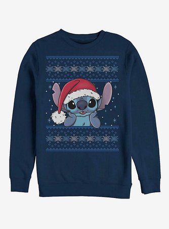 Disney Lilo & Stitch Holiday Stitch Wearing Santa Hat Crew Sweatshirt