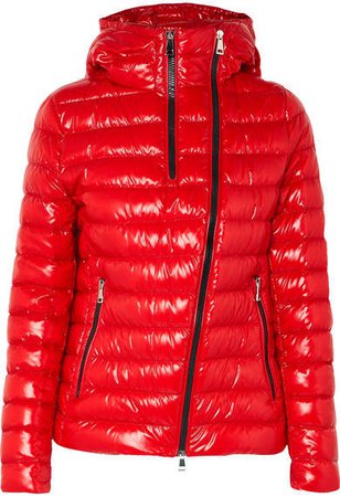 Hooded Quilted Glossed-shell Down Jacket - Red