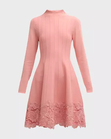 Lela Rose Georgia Short Dress with Floral Lace | Neiman Marcus