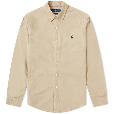 Polo Ralph Lauren Slim Fit Button Down Garment Dyed Shirt Surrey Tan | END.