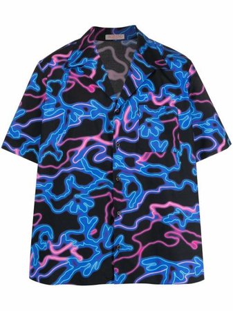 Shop Valentino Neon Camou-print cotton shirt with Express Delivery - FARFETCH