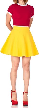 Basic Solid Stretchy Cotton High Waist A-line Flared Skater Mini Skirt (M, Yellow) at Amazon Women’s Clothing store