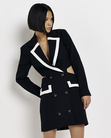 Black cut out mini blazer dress | River Island