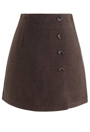 Irregular Button Decorated Wool-Blended Mini Skirt in Caramel - Skirt - BOTTOMS - Retro, Indie and Unique Fashion