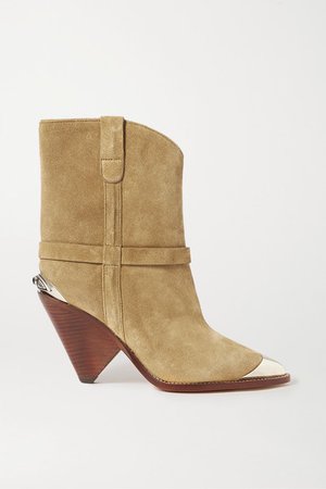 Lamsy Embellished Suede Ankle Boots - Beige