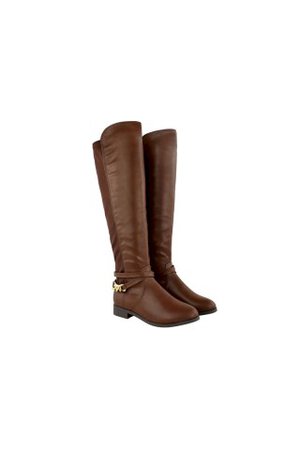 Brown Faux Leather Stretch Knee High Riding Boots - Vivi