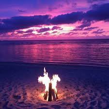 pink beach bonfire pic