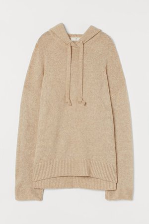 Knitted hooded jumper - Beige marl - Ladies | H&M GB