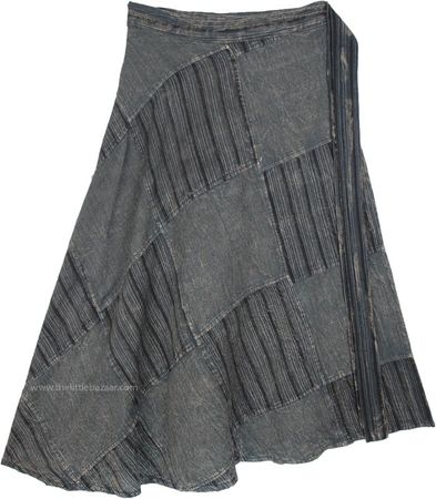 Dove Gray Cotton Patchwork Skirt Wrap Around | Short-Skirts | Grey | Wrap-Around-Skirt