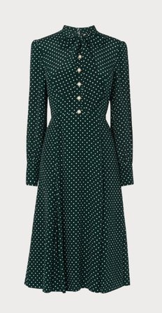 LK Bennett green polka dot dress